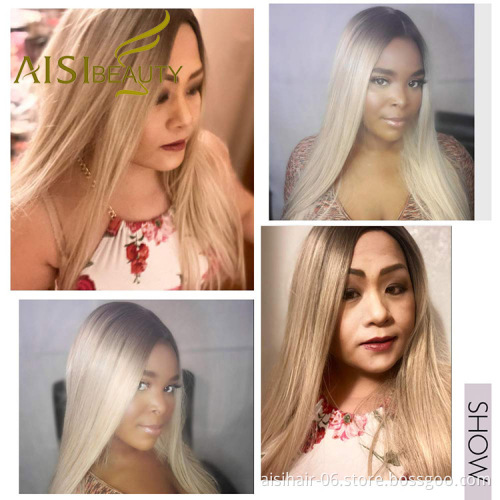 Aisi Beauty Popular Vendor Cheap Long Straight Ombre Blonde Wig Lace Frontal Synthetic Hair For Black Women Lace Front Wig